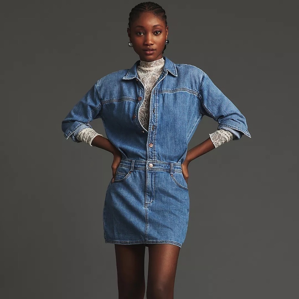 Anthropologie Pilcro Long-Sleeve Denim Micro Mini Shirt Dress